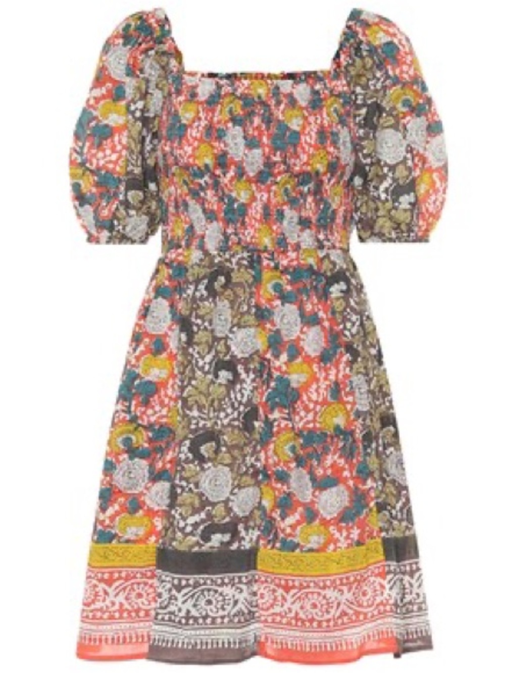 Velvet by Graham & Spencer Red Teal Yellow Floral Smocked Dress M